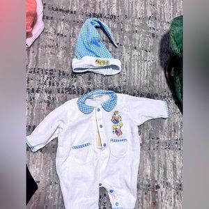 Newborn baby nighttime outfit with matching hat
